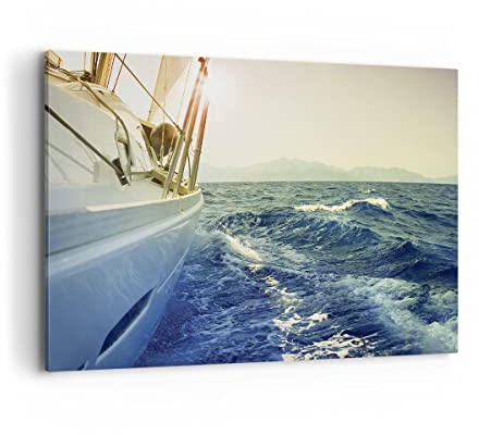 Wandbilder Dekoration Wohnzimmer Yacht Segelboot Sonne Bilder auf Leinwand 120x80cm Leinwandbild Schlafzimmer Küche Deko Wand Kunstdruck Art Groß XXL Wanddeko Bild Wall Decor Canvas AA120x80-4138