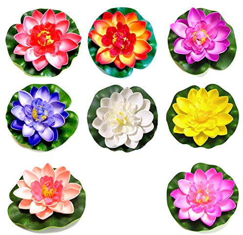 AOTISBAO 8 Pcs Realistic Lily Artificial Water Floating Foam Lotus Flowers Floating Pond Decor for Pond Pool Aquarium Water Decoration