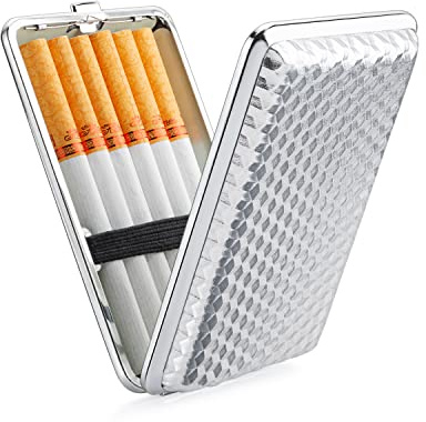4 farbe PU Leder zigarettenetui klein herren Zigarettenetui damen, Zigarettenetui Schwarz Silber rot blau Zigarettenbox Zigarettenschachtel metall für 14 Zigaretten mit Geschenkbox (sliver)
