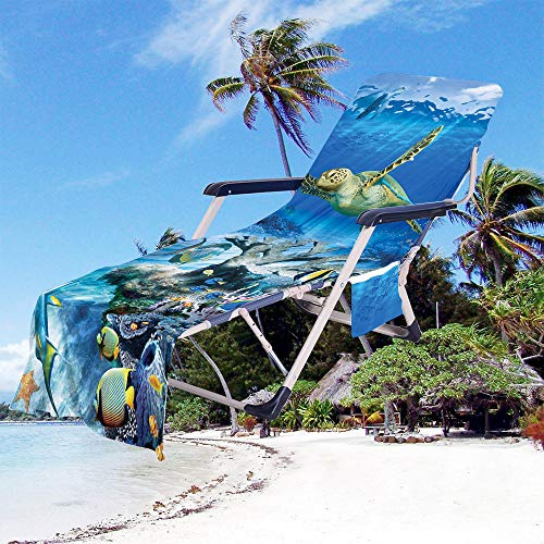 Fansu Stampa 3D Toallas de Playa para Tumbona, Cubierta para Silla de Piscina Fundas para Tumbona de Microfibra con Bolsillo Lateral para Exteriores, Jardín, Tumbonas (Arrecife de Coral,75x210cm)