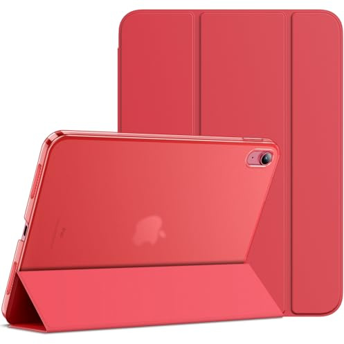 JETech Hülle für iPad (A16) 11./10. Gen, Rot | Für 2025/2022 Modell, Schlanke Transluzent Rückseite, Dreifach-Ständer, Auto Schlafen/Wachen, Stoßschutz