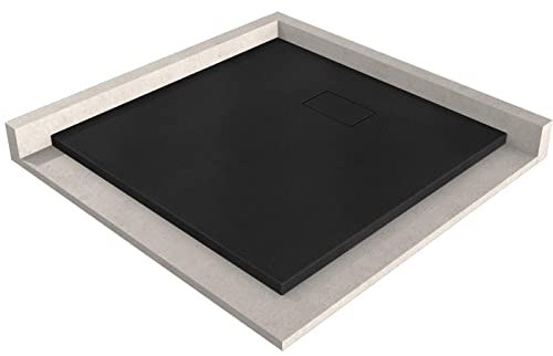 BERNSTEIN Duschtasse 80x80 cm Schwarz matt Flache Bauhöhe, Duschwanne der GT-SERIE aus SMC, Rechteckiges Duschbecken mit Gefälle, SMC -Duschwanne komplett mit Ablaub Typ B
