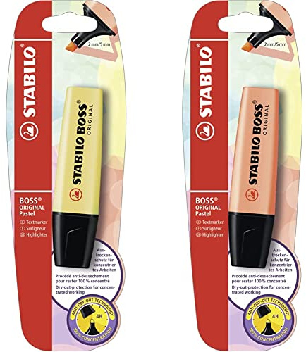 Stabilo Evidenziatore BOSS ORIGINAL Pastel - Pack da 1 - Giallo Banana & Evidenziatore BOSS ORIGINAL Pastel - Pack da 1 - Rosa Pesca