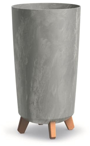 BirnePower Blumentopf mit Füßen Gracia Slim – Pflanzkübel Rund Beton Optik Grau 36,5cm Hoch, Übertopf Matt aus Kunststoff, Wetterfest für Innen, Balkon & Garten