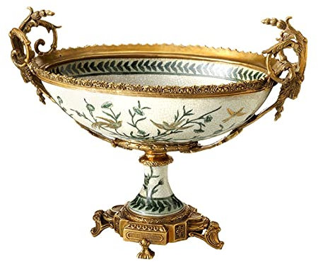 Frutero Frutero de cerámica de estilo chino Retro de pie alto, decoración creativa, plato de fruta, decoración for el hogar y la sala de estar, plato de fruta de porcelana, Base de cobre Cesta de Frut
