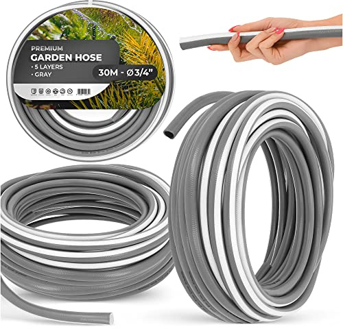 Gartenschlauch 3/4 30 m Grau Verstärkt 5-lagig UV-Beständig Formstabiler Flexibler Gartenschlauch Bewässerung Gartenarbeit Autowäsch