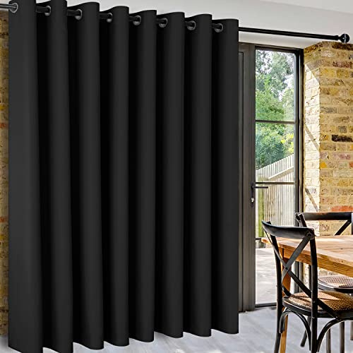 DWCN Door Curtains Wide Blackout Curtains,1 Panel Black Door Curtain Thermal Insulated, Black, 180 x 108 inch Width by Length