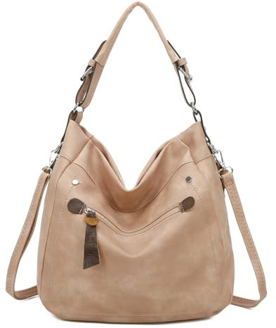 ITALYSHOP24 OBC DAMEN TASCHE SHOPPER Hobo-Bag Schultertasche Umhängetasche Handtasche CrossOver Reisetasche Beuteltasche Leder Optik Rosa