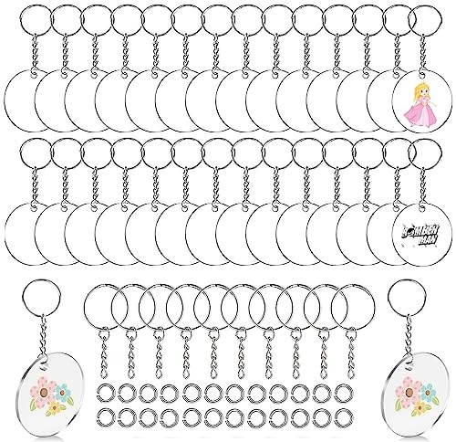 120 Stück Schlüsselanhänger Set für DIY Schlüsselbund Basteln | Rund Transparent Acryl Kreis Schlüsselbund Mit 40 Anhänger Rohlinge, 40 Schlüsselringe, 40 Biegeringe