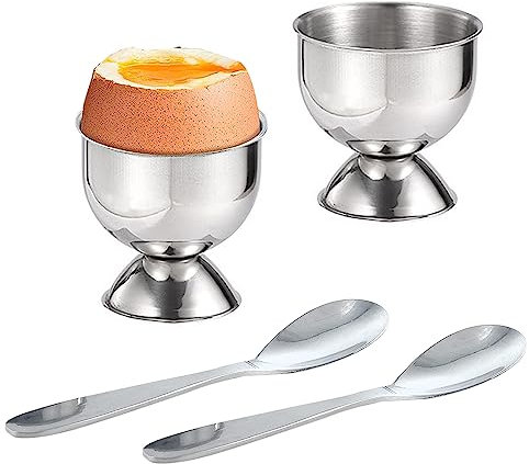 Huevera Acero, 2 Soporte para Tazas de Acero Inoxidable, con 2 cucharas de huevo hueveras para huevos cocidos semana santa soporte huevos