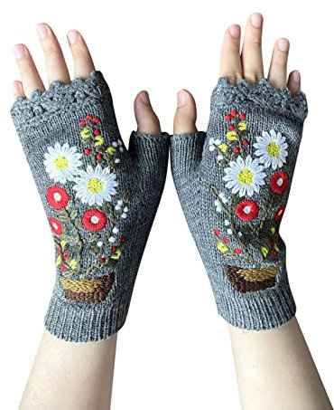 Qixiu Handschuhe für Hochzeit Fingerlose Handschuhe Abendhandschuhe Warm long gloves women Winter Gestrickte Handschuhe Party Audrey Oper