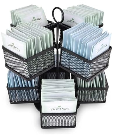 Rotating Metal Tea Bag Storage Organizer 2 Tier Tea Bag Dispenser for Easy Organisation, Space-Savin,g Vintage Style Portable for Camping Office Kitchen Cafe Camper Van Camping Use