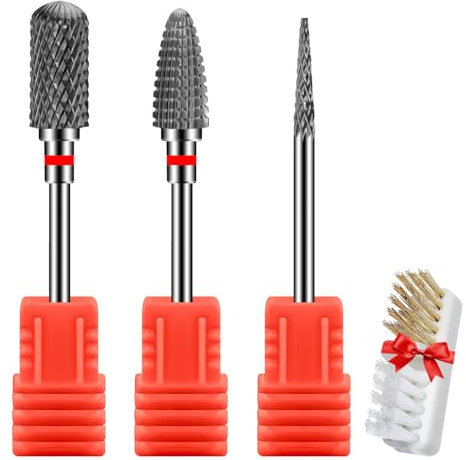 CGBE Punta Fresa Unghie Rimozione Gel, Punte Fresa Unghie da Carburo di Tungsteno, 3/32 Pollici Punte Fresa Unghie Professionale per Rimuovere Gel Acrilico Cuticola, Grana Fine, 3 Pezzi