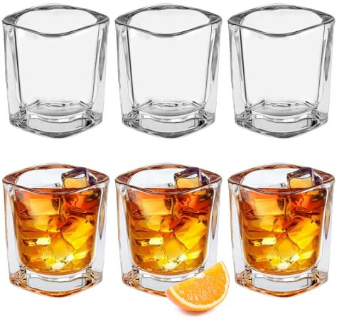 SuproBarware Shot Glasses 2oz/60ml Square Glass Cups Set of 6 Clear Spirit Heavy Base Rock Shot Glass Bulk Reusable for Vodka Cocktail Espressos Liqueurs Tequila Party Home Bar Glassware