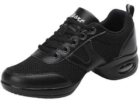 ZHENSI Damen-Tanz-Sneaker Cheerleading-Wettkampfschuhe Weicher Boden Atmungsaktive Cheer-Schuhe,Schwarz,40 EU
