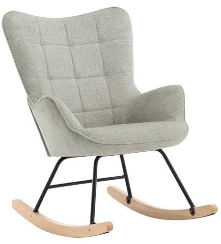 WOLTU Schaukelstuhl Wohnzimmer, Stillstuhl für Schlafzimmer Balkon, Relaxsessel gepolstert, bequem, Cordbezug, Grau