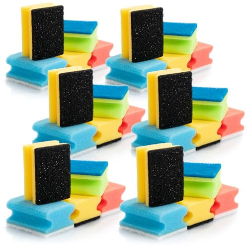 COM-FOUR® 30x pagliette in plastica - spugna per pulizia con impugnatura incassata e tampone abrasivo - spugna per pulizia [la selezione del colore varia] (030 pezzi - mix di colori)