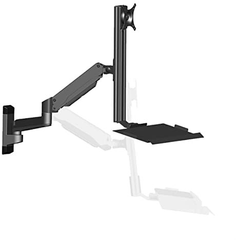 Monitor Halterung Wandmontierter Monitor-Halterungsarm, wandmontierter Lift-Arbeitsplatz mit klappbarer Tastaturablage, industrieller wandmontierter Monitorständer, passend for Monitore bis zu 32 Zoll