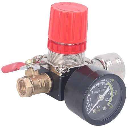 0-180 PSI Luftmessgerät-Regler, Präzise Messung, Luftkompressor-Regler Im Europäischen Stil, 4 Löcher für Pneumatische Werkzeuge (1/4 Zoll Kugelhahn)