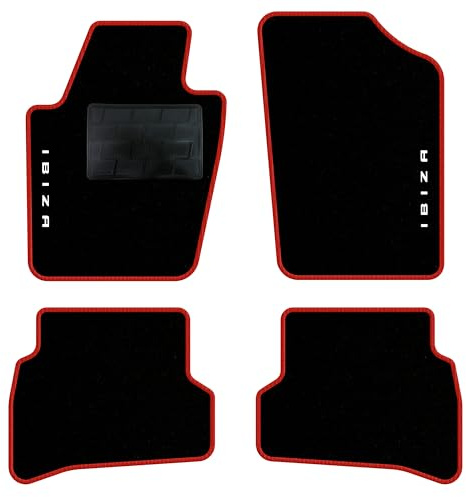 QUEMAR Autofußmatten kompatibel mit Seat Ibiza IV 6J 2008-2017 / Set Autoteppiche und Gummi nach Maß (2 vordere + 2 hintere) / Personalisierte Stickerei und Farben (2 Stickereien, roter Rand)