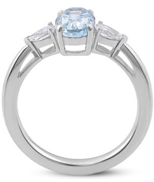 Wycian Eheringe Und Verlobungsring, Verlobungsring Aquamarin 14 Karat Weißgold 14K Größe 62 (19.7) 1 Aquamarin 1Ct Ovalschliff Hellblau Gravur