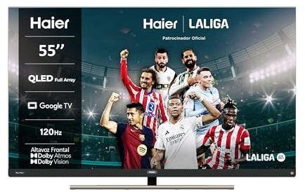 Haier QLED Full Array 4K UHD H55S900UX 55'', Smart TV, Google TV, Dolby Atmos y Dolby Vision, HDR 10, Smart Remote Control, Google Assistant, Bluetooth 5.1, DBX TV, HDMI 2.1 x 4, Sin Marcos, 2024