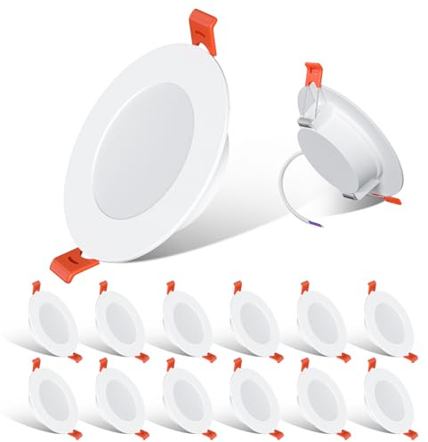 ChangM LED Einbaustrahler 7W IP44 Warmweiß, Deckenspots, 12er Set | 2700K Ultra Flach 68-80mm Deckenspots für Wohnzimmer, Küche, Bad, Toilet