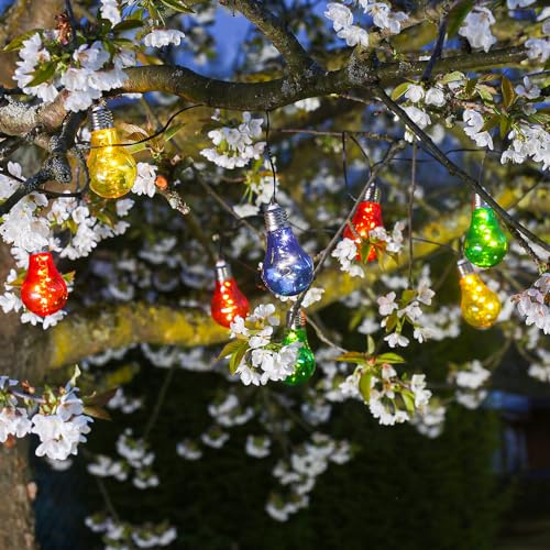 MARELIDA LED Solar Lichterkette mit 10 bunten Glühbirnen outdoor Garten Party Lichterkette Dauerleuchten Blinkfunktion 4,5m für Außen