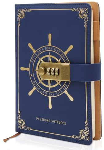 Juyibaao Diario con Contraseña para Mujeres/Hombres, Diario Personal de Viaje Vintage con Cerradura, A5, De Piel Sintética, 100 Hojas de Papel (200 Páginas)