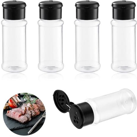 mkemka 5Pcs Empty Spice Jars Spice Storage Containers Plastic Seasoning Containers Spice Jars with Lids Portable Black Clear Seasoning Bottles for Home Kitchen Spice Storage