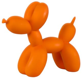 ESSECMBS Scultura creativa a forma di cane con palloncino, decorazione moderna per la casa, collezione d'arte alla moda, statuetta in resina, per camera da letto e soggiorno (arancione, 21 x 9 x 18 cm