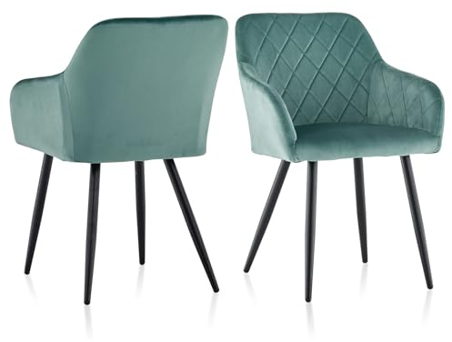 TUKAILAI Esszimmerstühle 2er Set aus Samt, Küchenstuhl Polsterstuhl Wohnzimmerstuhl Sessel mit Armlehnen Rückenlehne Metallbeinen, für Küche Esszimmer Wohnzimmer Lounge,Türkis