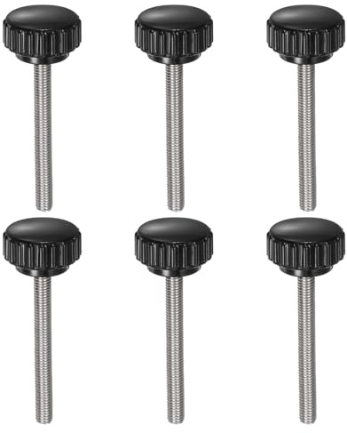 sourcing map 6 Stück gerändelte Klemmknöpfe, M5 x 45 mm, metrisch, 304 Edelstahl, Außengewinde, Rändelschraube, Typ 22 mm, Kunststoff, Rundkopfgewinde, Handschraubenknöpfe, schwarz