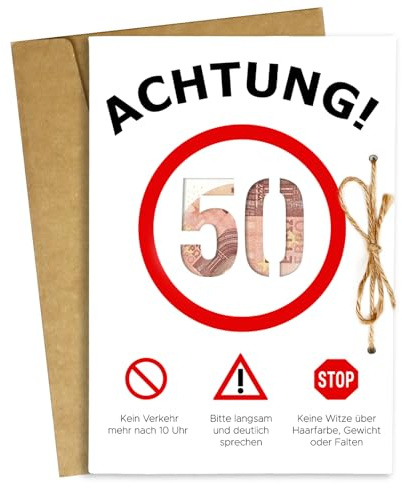 WenmthG Lustige Geburtstagskarte 50. mit Umschlag - Geldgeschenk 50. Geburtstag für Frau, Mann - Geschenke zum 50 geburtstag Frau Mann