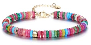 CrystalTears Crystal Bracelet for Women Colorful Boho Gemstone Beaded Bracelet Natural Healing Crystal Stone Bead Bracelets Women’s Summer Beach Jewellery Gifts for Christmas Birthday