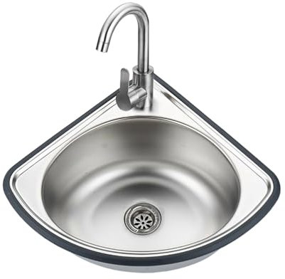 Dreieckigespüle Edelstahlspüle Eckspüle Wandmontage,Küchen spüle Dreiecksspüle Edelstahl Küchenspüle,32x26x15 cm Einzelbecken Eckwaschbecken mit Wasserhahn