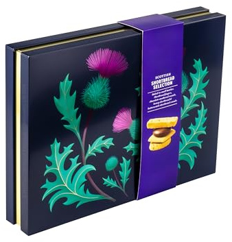 Premium Scottish Shortbread Biscuit Selection in Decorative Presentation Gift Tin, Chocolate, Honey & Butterscotch, 500g