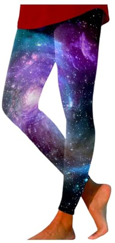 Generisch Damen Galaxy Leggings Hohe Taille Bunte Glitzer Planeten Kostüm Damen Bedruckte Bunte Leggings Yoga Hose Stretchy Yogahose Render Hosen Frauen Planeten Kostüm A011 Blau M