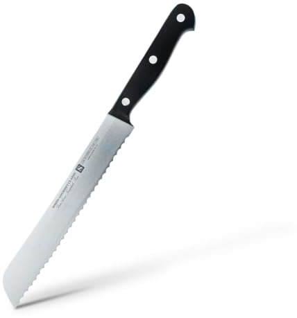Cuchillo Pan Profesional 20cm Simón Gourmet Classic - Fabricado en España, Hoja Enteriza de Acero Troquelado para Cítricos, Tartas, Pan y Bollería, Mango Ergonómico de Fibra Negra