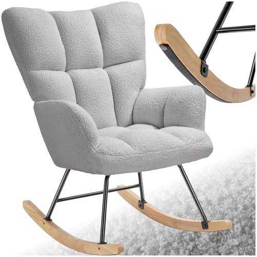 tectake® Rocking Chair Fauteuil à Bascule avec Accoudoirs Fauteuil scandinave Motif matelassé Cadre en Acier Fauteuil Salon Veranda Chaise Ergonomique idéal Détente, Allaitement