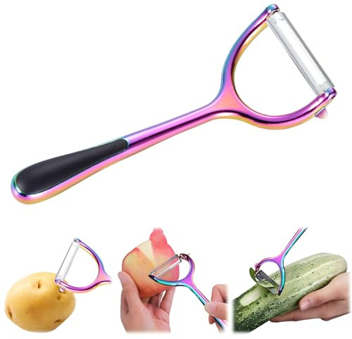 Pelador de verduras: pelador de manzanas y frutas y peras, pelador manual para pelar manzanas, peras, pepino, herramienta peladora de acero inoxidable (color A)