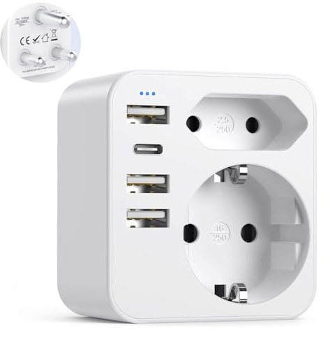 Adapter Südafrika, 6 in 1 Reiseadapter Namibia Reisestecker Steckdosenadapter Type M mit 3USBA 1USB C, Deutschland Stecker Reisestecker für Südafrika, Amibia,Botswana Stromadapter