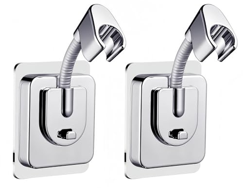 2 Pièces Support Douche Sans Percage Support de Pommeau de Douche Réglable à 360 Fegrés Support de Salle de Bain Sans Perçage Support Douche Ventouse(Argent)