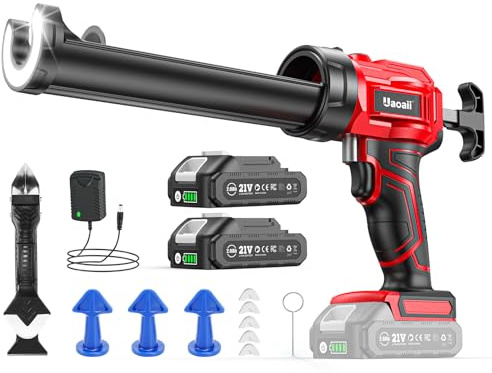 Uaoaii Pistolet à Cartouche Electrique sans fil 21 V - Pistolet à Cartouche à Vitesse Réglable avec 2 batterie 2.0 Ah et 1 Chargeur - Idéal pour Calfeutrer, Remplir, Scellage - Mécanisme Anti-goutte