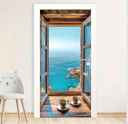 Adesivi per Porte Italia Adesivi per Porte Interne Autoadesivo Vista Mare Adesivo Porta Fotomurali Autoadesiva Poster Murale per Soggiorno Camera da letto Decorazione 90 x 200 cm G221