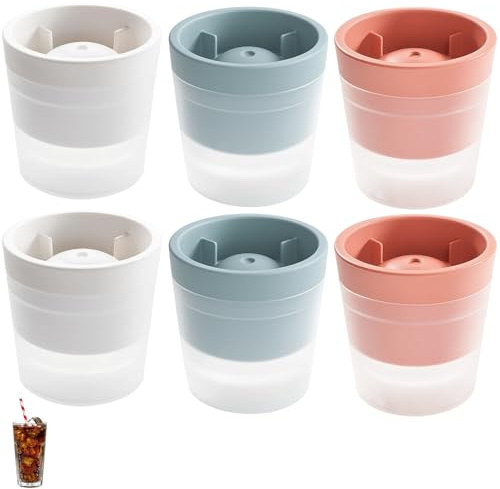 6 Pcs Ice Ball Mould, Ice Sphere Moulds Set of 6, Silicone Ice Ball Maker for Whiskey, Cocktails, Coffee, Slow Melting Ice Balls Molds, Round Ice Cube Moulds in White, Pink, Blue