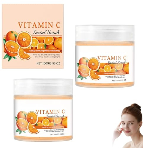 Vitamin C Gesichtspeeling, Vitamin C aufhellendes Gesichtspeeling für trockene, fettige Haut, Verbesserung von schwarzen Flecken und Mitessern, gleichmäßiger Hautton, Tiefenreinigung (2pcs)