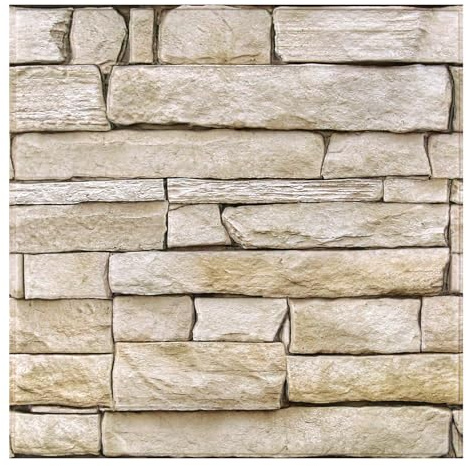SMOOSTIKC 3D Peel and Stick Faux Stone Wall Panels 11.8 x 11.8 10-Pack, Stone-Look Wall Sticker, Thin Lightweight PVC Self Adhesive Wall Tiles for Interior Decor, Beige