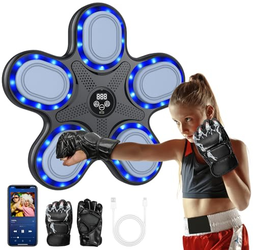 Music Boxing Machine für Kinder, Bluetooth Musik Box Maschine mit Boxhandschuhe, LED-Licht, 9 Geschwindigkeiten & 9 Trainingsmodi, Zählmodus, Smart-Display, Boxmaschine mit Musik für 6–12 Jahre