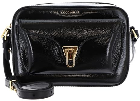 Coccinelle Pelle borsa a tracolla Beat Shiny Wrinkled Camera Bag Noir/Noir nero